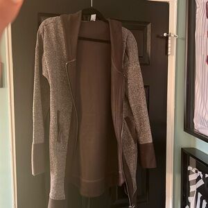 Brown Long Zip Hoodie Sweatshirt Size M